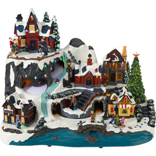 Large LED Animated Christmas Alpine Village Scene, 45cm Moving Train Display