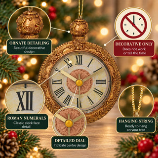 Gold Ornate Pocket Watch Hanging Gisela Graham Christmas Tree Decoration 9cm