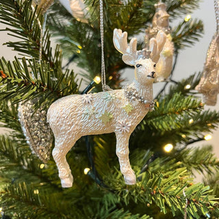 White Reindeer Christmas Tree Bauble | Resin Stag Christmas Tree Ornament - 10cm