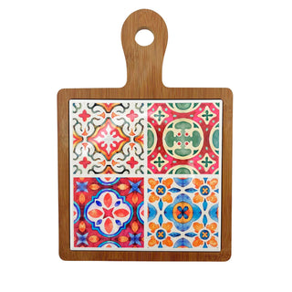 Tuscany Ceramic Inlay Cheese Board, Square Wooden Serving Board - 33cm