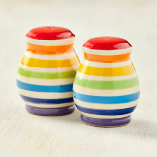 Rainbow Salt & Pepper Shakers | Ceramic Multi-Coloured Stripe Salt & Pepper Pots