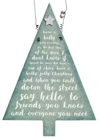 Hanging Frosty Glitter Christmas Tree Song Plaque Decoration ~ Have A Holly Jolly Christmas