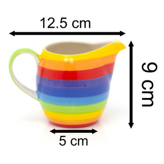 200ml Hand Painted Rainbow Stripe Ceramic Milk Jug Creamer Jug | Mini Milk Jug Multicoloured Cream Jug | Small Sauce Jug Individual Serving Jug