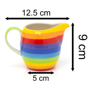 200ml Hand Painted Rainbow Stripe Ceramic Milk Jug Creamer Jug | Mini Milk Jug Multicoloured Cream Jug | Small Sauce Jug Individual Serving Jug
