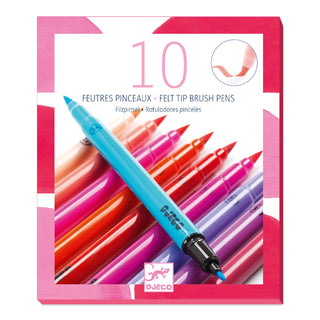 Djeco DJ08802 - 10 Felt Tip Brush Pens | Double Felt Tip Pens For Kids - Sweet