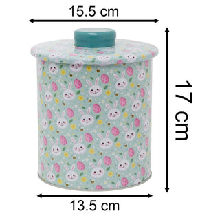 Easter Biscuit Tin | 15.5cm Pastel Blue Round Metal Storage Tin Bunny Design
