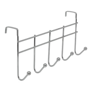Chrome Over Door Hook Rack, 37cm 5 Hook Metal Door Hanger Storage Hooks