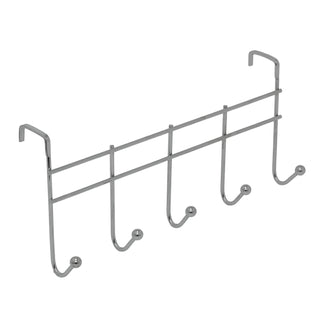 Chrome Over Door Hook Rack, 37cm 5 Hook Metal Door Hanger Storage Hooks