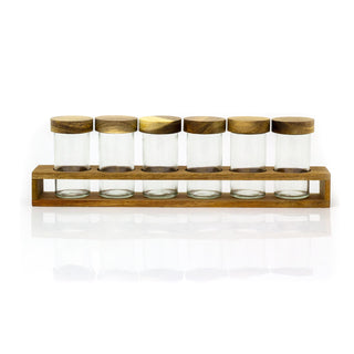 Free Standing Spice Rack & 6 Glass Jars | Set of 6 Glass Jars In Acacia Holder