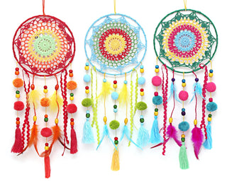 Colourful Llama Pom Pom Fabric Crochet Hanging Dream Catcher Decoration - Colour Varies