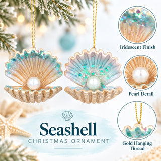Oyster Shell With Pearl Christmas Tree Decoration, Gisela Graham 5cm