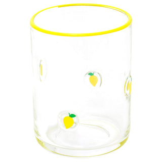 Embossed 410ml Lemon Summer Fruits Drinks Glass, Clear Tumbler with Yellow Rim