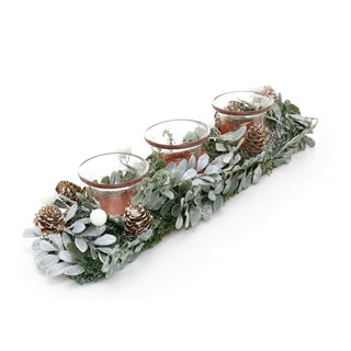 34cm Christmas Reindeer Sage Triple Tea Light Holder | Three Christmas Garland Tealight Candle Holder | Traditional Christmas Candle Centerpiece