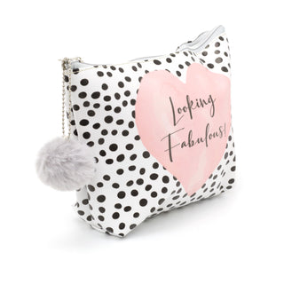 Looking Fabulous Polka Dot Travel Cosmetic Makeup Bag | Toiletry Holder Beauty Wash Bag Organiser Pouch | Heart Pencil Case Clutch Bag