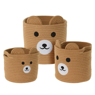 Kids Set Of 3 Bear Storage Baskets | Children's Fabric Animal Storage Boxes