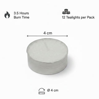 Pack of 12 White Tealight Candles, 4cm Unscented Wax Tea Light Candles