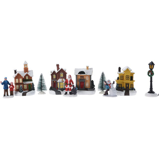LED Christmas Village Scene, 10-Piece Light-Up Christmas Village Set 4 Houses