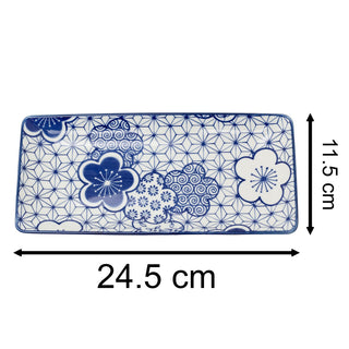 Japanese Style Blue and White Ceramic Serving Platter, 24.5cm Snack Tray Dish