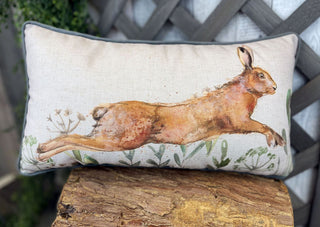 Leaping Hare Rectangle Scatter Cushion | Animal Fabric Filled Sofa Cushion | Rabbit Bed Throw Pillow With Cover