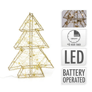 Gold Glitter Free Standing Christmas Tree Ornament | Battery Operated Christmas Tree Decoration With 20 LED Lights | LED Christmas Tree Light - 30cm