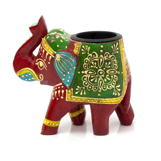 Hand Painted Indian Elephant Tealight Holder | Decorative Wooden Elephant Tea Light Candle Holder | Elephant Ornament - Colour Varies One Supplied