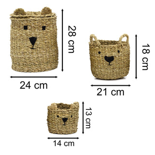 Set of 3 Seagrass Teddy Bear Baskets | Cute & Practical Toy Storage for Kids