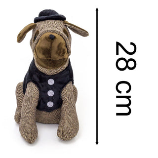 Bulldog Doorstop | Herringbone Fabric Dog Door Stop With Hat And Waistcoat