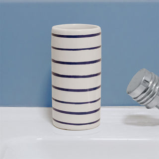 Harbour Stripe Ceramic Toothbrush Holder | Nautical Bathroom Tumbler Storage Cup