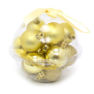 14 Piece Gold Mini Christmas Tree Bauble Box | Xmas Hanging Balls Christmas Tree Ornaments Decorations | Set Of Baubles
