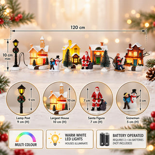 LED Christmas Village Scene, 10-Piece Light-Up Christmas Village Set 4 Houses