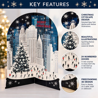 3D New York Christmas Advent Calendar, 34.5cm Illustrated Cityscape