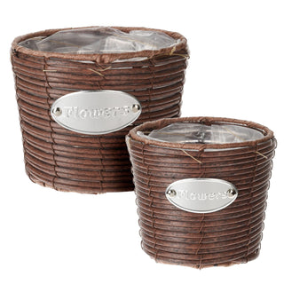 Set Of 2 Wicker Outdoor Planters | Willow Basket Garden Flower Plant Pots