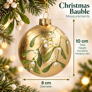 Gold Mistletoe Glass Christmas Bauble, Gisela Graham Tree Decoration 8cm