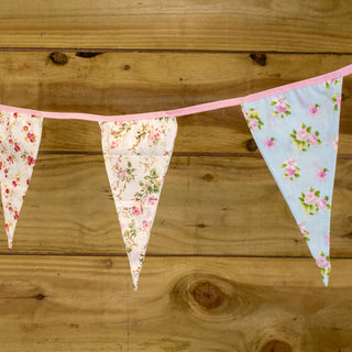 Ditzy Floral Fabric Bunting | 12 Pennant Flag Shabby Chic Bunting - 3m