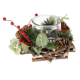 20cm Traditional Christmas Tealight Candle Holder | Christmas Wreath Candle Holder | Christmas Candle Centerpiece