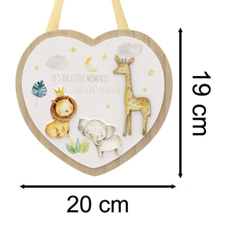 Wooden Heart Shaped Little Moments Plaque | Baby Nursery Safari Hanging Sign