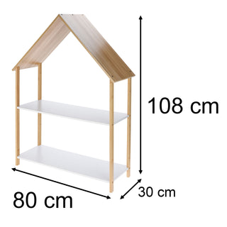House-Shaped Kids Bookcase | Children's Storage Unit 2-Tier Shelf - 80x108cm