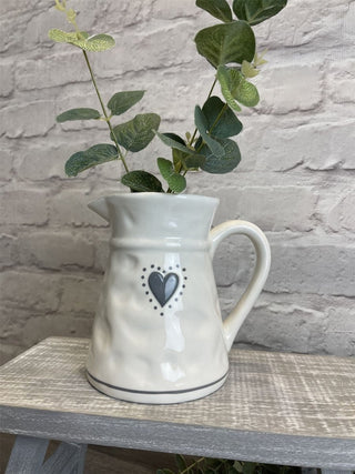 Elegant Heart Ceramic Serving Jug | White Water Pitcher China Milk Jug | Country Kitchen Jugs Porcelain Flower Vase