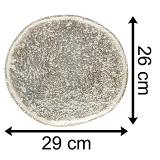 Elegant Silver Metal Embossed Display Plate | Decorative Silver Tray With Hammered Detail | Ornament Candle Tray Plate