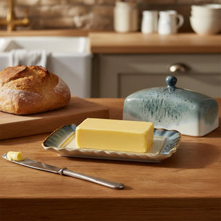 Elements Reactive Glaze Butter Dish, 18x12cm Grey Ceramic Butter Dish with Lid
