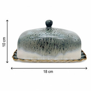 Elements Reactive Glaze Butter Dish, 18x12cm Grey Ceramic Butter Dish with Lid