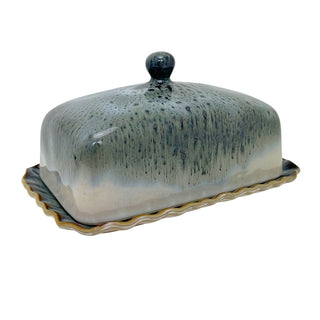 Elements Reactive Glaze Butter Dish, 18x12cm Grey Ceramic Butter Dish with Lid