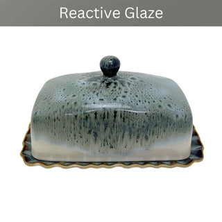 Elements Reactive Glaze Butter Dish, 18x12cm Grey Ceramic Butter Dish with Lid