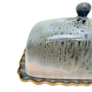 Elements Reactive Glaze Butter Dish, 18x12cm Grey Ceramic Butter Dish with Lid