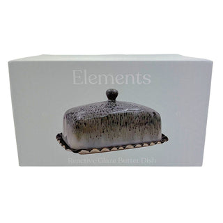 Elements Reactive Glaze Butter Dish, 18x12cm Grey Ceramic Butter Dish with Lid