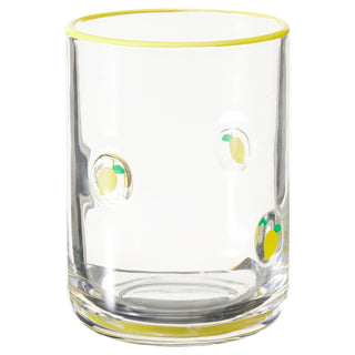 Embossed 410ml Lemon Summer Fruits Drinks Glass, Clear Tumbler with Yellow Rim