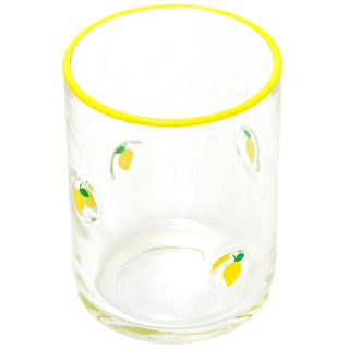 Embossed 410ml Lemon Summer Fruits Drinks Glass, Clear Tumbler with Yellow Rim