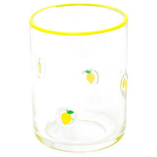 Embossed 410ml Lemon Summer Fruits Drinks Glass, Clear Tumbler with Yellow Rim