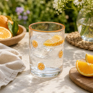 Embossed 410ml Orange Summer Fruits Drinks Glass, Orange Slice Tumbler