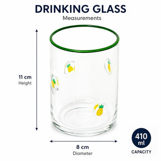 Embossed 410ml Pineapple Summer Fruits Drinks Glass, Green Rim Drinking Glass